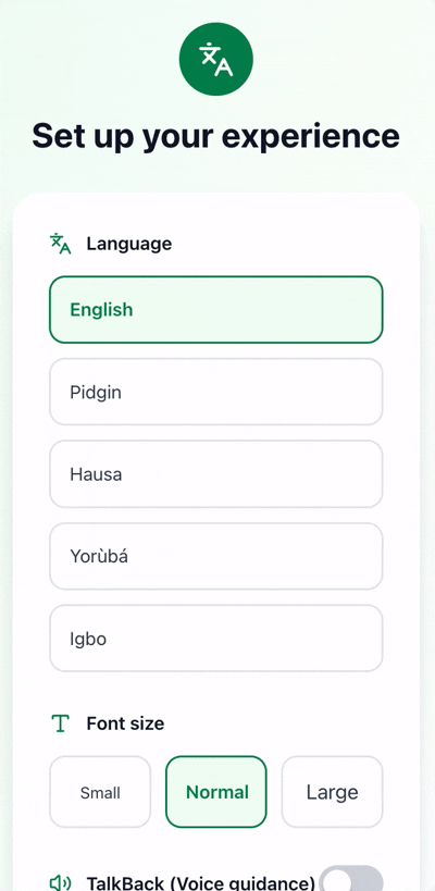 Ballot's accessibility screen