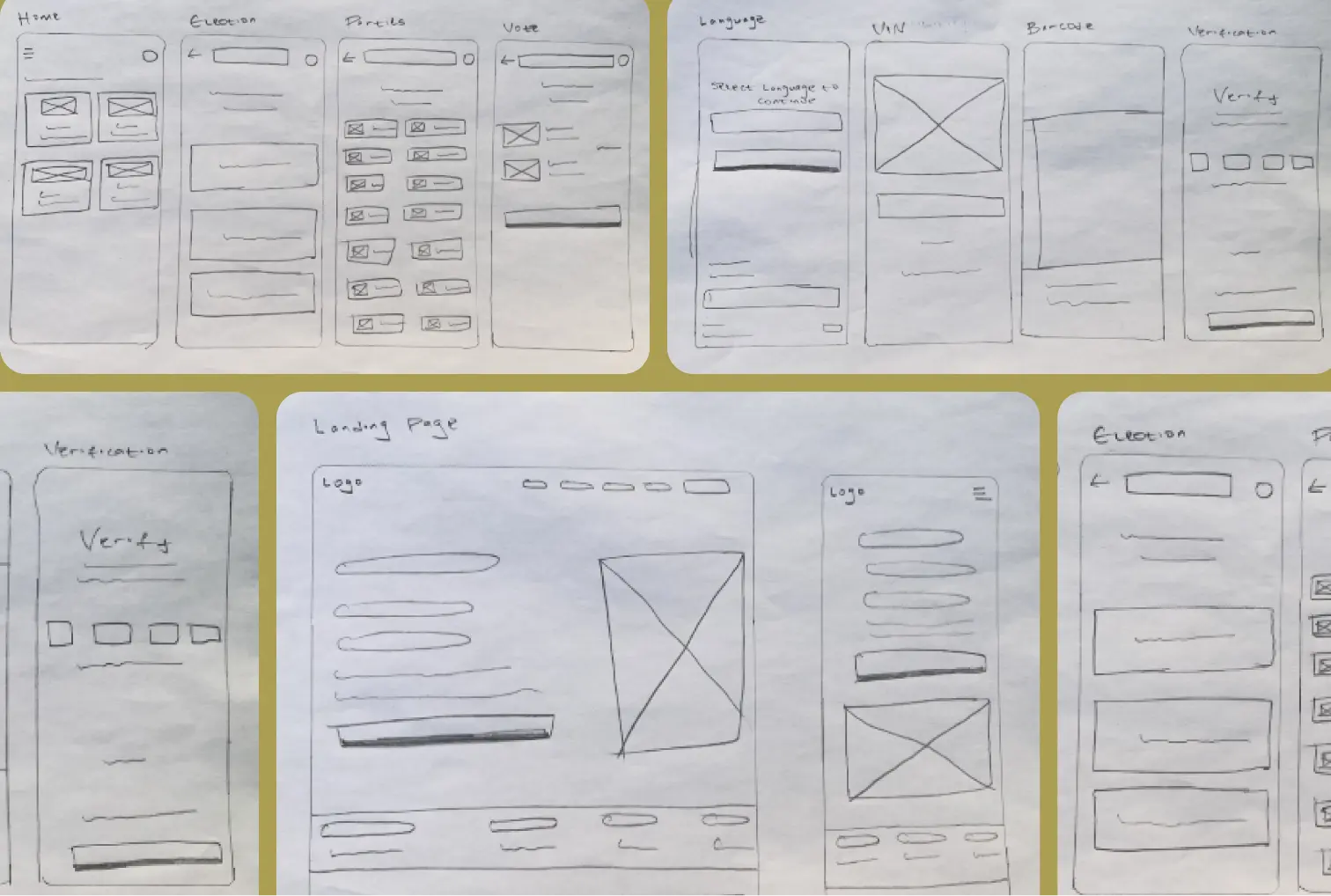 Rough sketches of ballot app screens