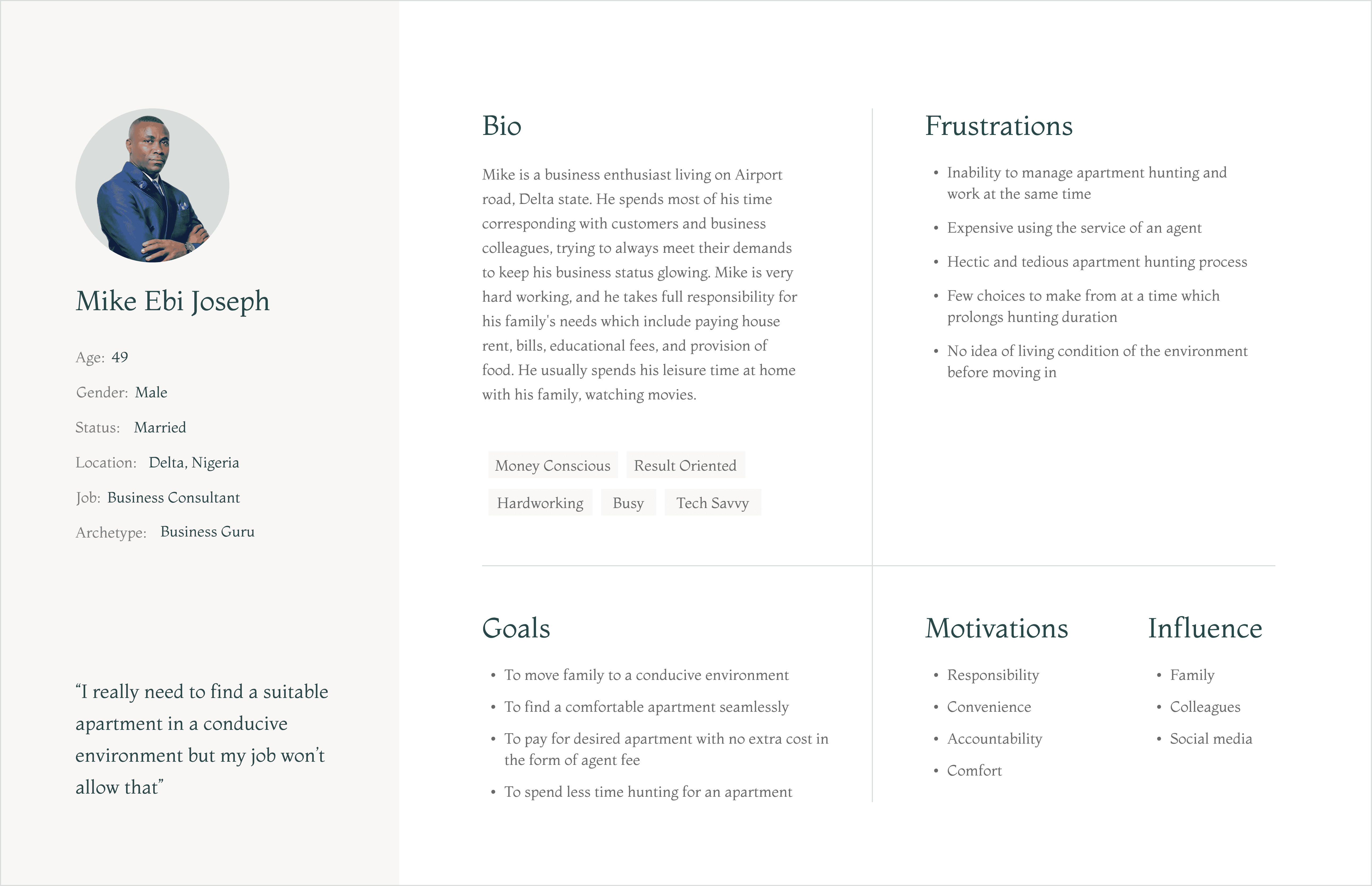 User persona - Mike Ebi Joseph